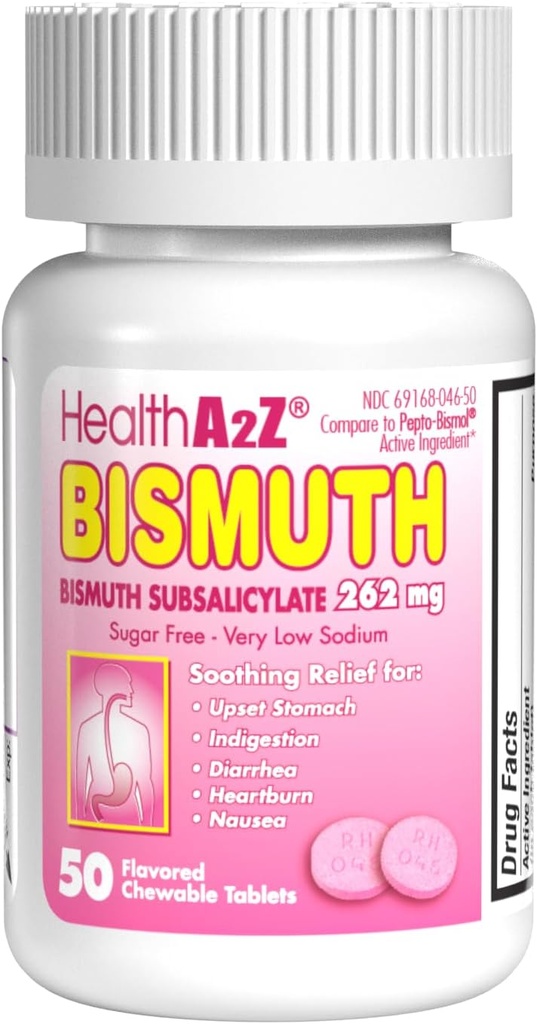 HealthA2Z® ビスマス | ビスマス基剤 262mg | 複数症状救済 | (50 カウント)