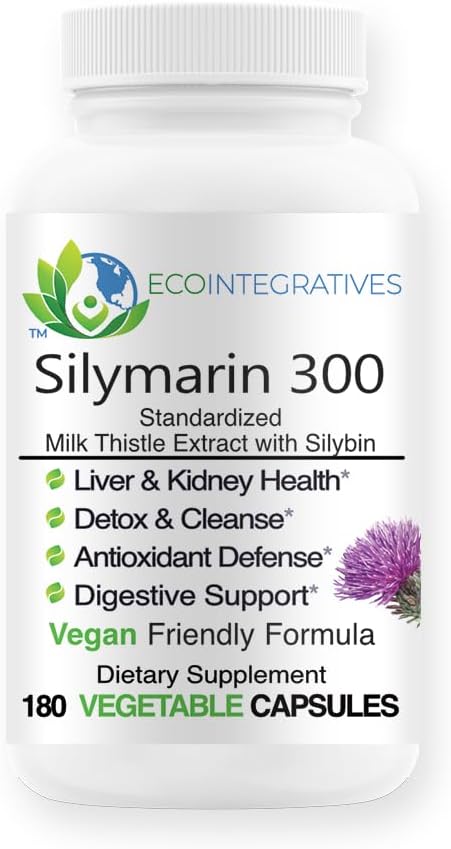 Silymarin 300 – シリビン300mgと標準化されたミルクのこの薬エキス – 肝臓と腎臓の健康, 肝臓デトックスとクレンジング, 抗酸化剤 – ビーガン - 180 野菜カプセル