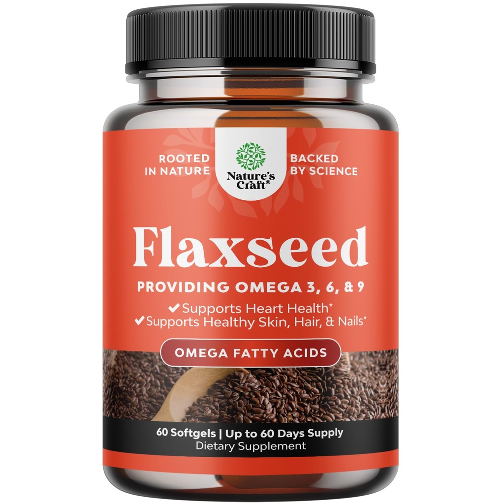 亜麻仁油1000mg Softgels - 心臓健康消化と脳サポートのための高効力の亜麻仁油Softgels - 冷間プレス有機亜麻仁工場ベースのオメガ3 6 9
