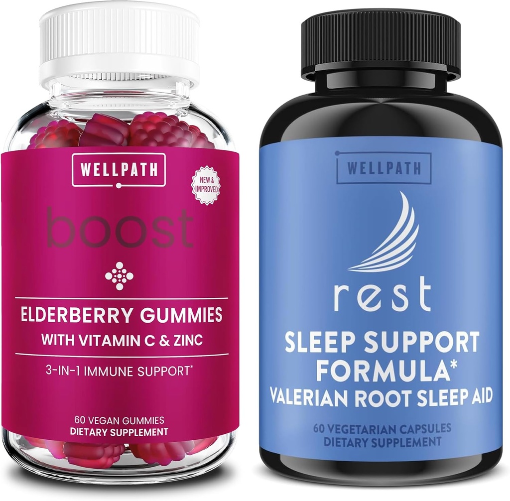WellPath Elderberry Gummies with 亜鉛 + 残り Valerian Root Sleep Aid for Adults with Melatonin & L-Theanine, 60 Ct 各々