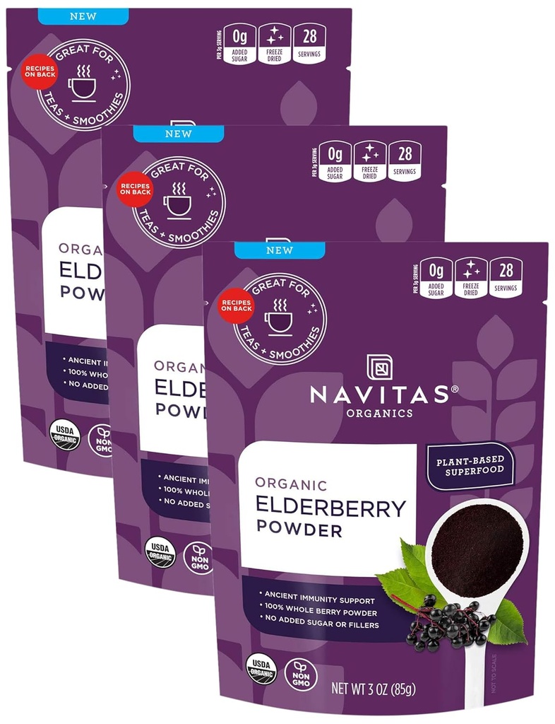 Navitas Organics Elderberry Powder, 3oz Bag, 28 サービング — オーガニック、非GMO、100% 全Elderberry Powder for Immune サポート (パック 3)