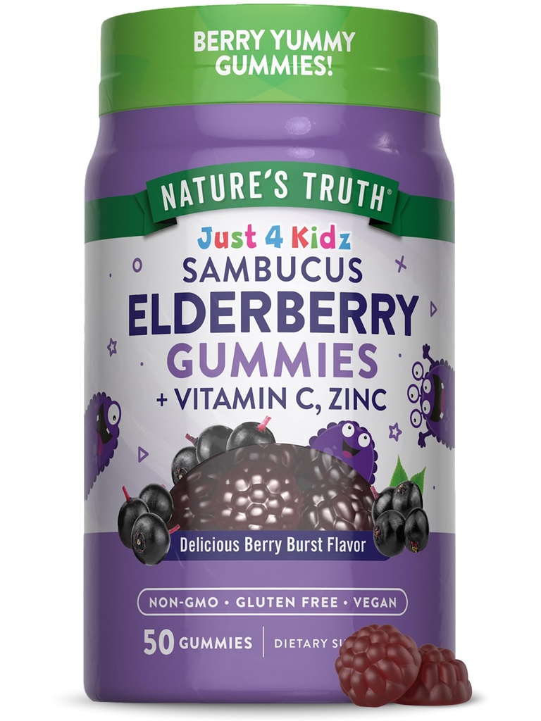 Nature's Truth Kids Elderberry Gummies | 50 カウント | 亜鉛とビタミンCで | ヴィーガン、非GMO&グルテンフリーサプリメント