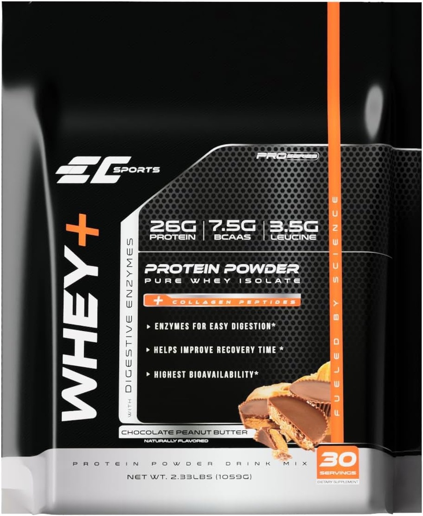 ECスポーツWhey +プロテインパウダー、チョコレートピーナッツバターミックスw /消化酵素 - 分離サプリメント、コラーゲンペプチドw /スイフトフォーム - 30サービング