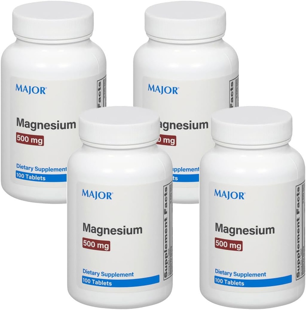 Major Magnesium 500mg - Magnesium Oxide Tablets - Dietary Supplement - 100 Count (4 Pack)