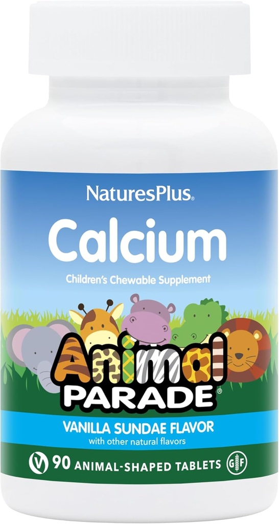 NaturesPlus Animal Parade Calcium, Vanilla Sundae Flavor - 90 Animal-Shaped Chewable Tablets - Pack of 2 - Promotes Healthy Bones - Vegan, Gluten Free - 180 Total Servings