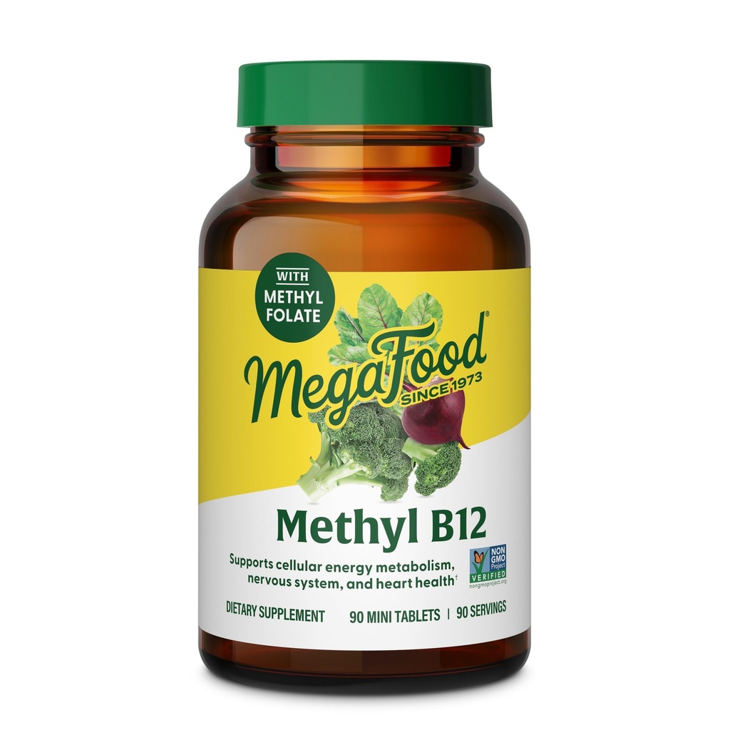 MegaFoodメチルB12 - ビーガン - メチルフォーレート、ビタミンB12&B6 - セルラーエネルギー生産をサポート、神経系健康&心機能 - 90錠
