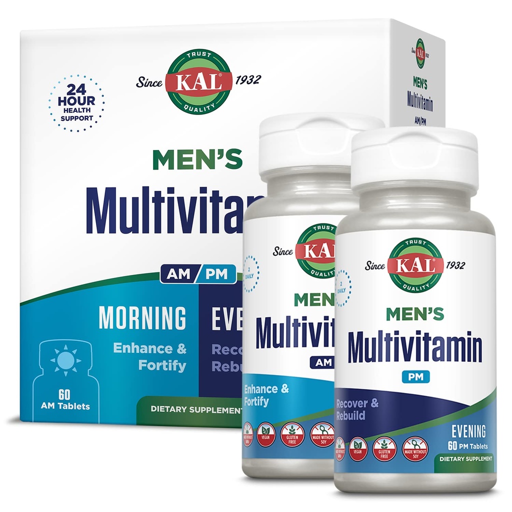 KALの人のMultivitamin AM/PM、酸化防止剤の補足、筋肉、免疫学、電解質のバランス、GMOなしで作られる全面的なウェルネス サポート、Vegan、30のサービング、120のタブレット