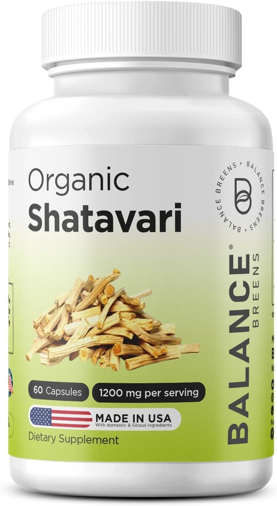 有機性Shatavari 1200mg、60カプセル - 乳化サポートビタミン、女性のためのホルモンバランス、アスパラガスRacemosusの根