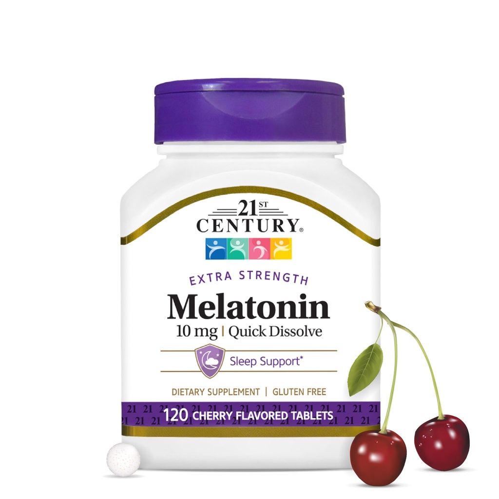 21stの世紀のMelatonin 10mgの余分強さ、120の計算、大人のための速い分解の睡眠の援助は、弛緩および残りの睡眠、非習慣の形成、グルテンフリーのチェリーの味を促進します