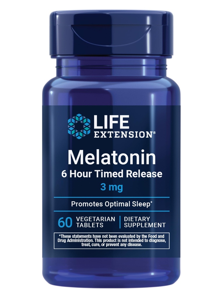 ライフエクステンションメラトニン6時間タイムリリース、3mg、最適な睡眠サポート、ヘルシーなサーカディアンリズム、セルラー防衛、グルテンフリー、非GMO、ベジタリアン、60錠の拡張リリースフォーミュラ