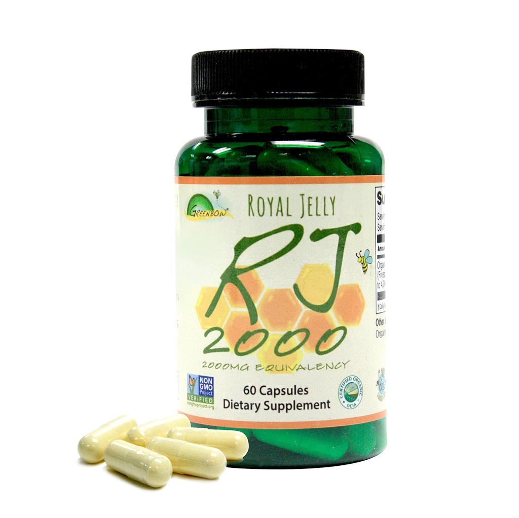 グリーンボウ ロイヤルゼリー 2000 mg の緊急性 – 有機ロイヤルゼリーで作られた非GMO - ほとんどの栄養パックの一つ - (60 ビーガンカプセル)