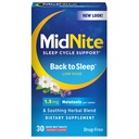 MidNite 低用量に戻る, 1.5 mg メラトニン睡眠補助金, 非ウサギの形成, 大人のためのハーブ栄養補助食品, 薬物なし, グルテンフリー, 乳糖フリー, ベジタリアン, ビーガン, 30 クイックメルト錠