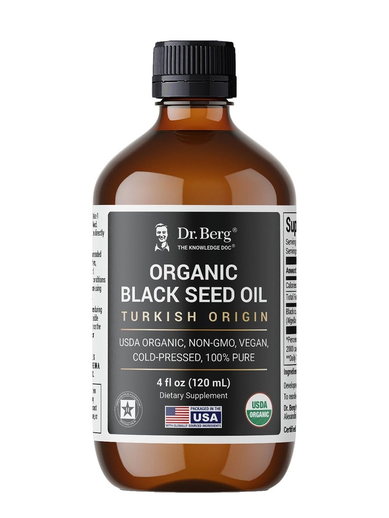 Dr. ベルクブラックシードオイルオーガニックコールドプレス – 純粋なニゲラサティバブラックカミンオイル – USDA Organic, ハラール, ビーガン – 髪のため, 皮膚, 免疫サポート – 未精製液 – 4 oz ガラスボトル