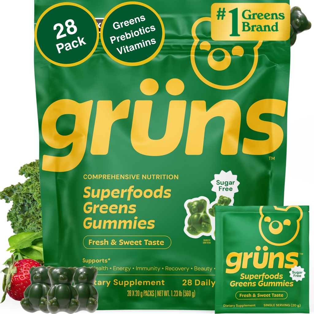 Grunsの大人の砂糖なしの極度の緑Multivitaminのグミ、Spirulina、Chlorella、消化器の健康(28の計算)のための女性および人のためのSuperfoodのGummyのビタミン