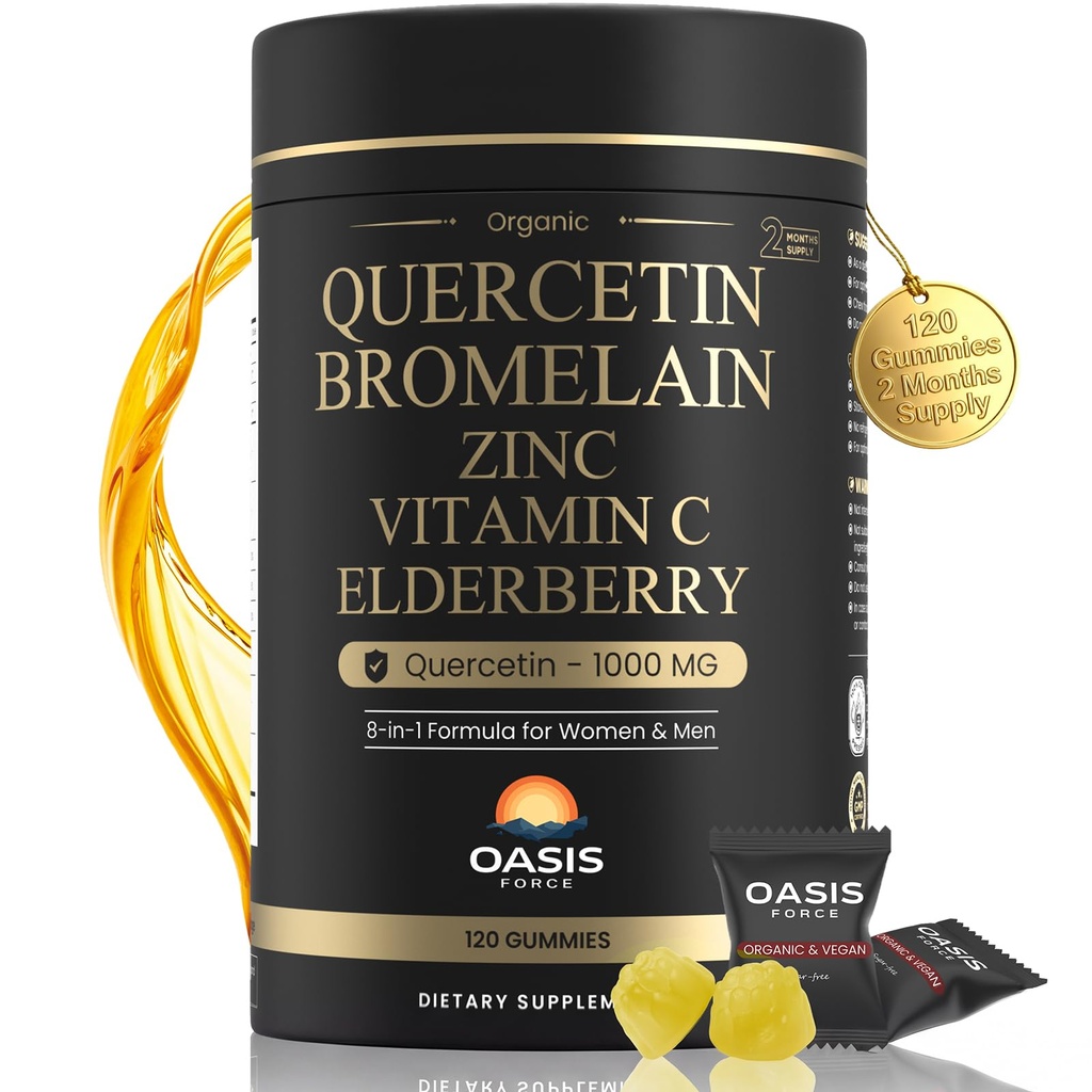 8-in-1 クロメラングミ1000mg、亜鉛とビタミンC、エルダーベリー、季節ウェルネス&免疫サポート、ビーガン、砂糖無料、120グミ
