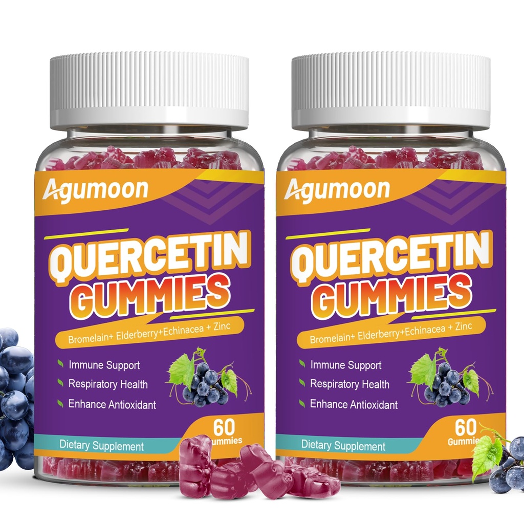 2 パック ケルセチン ガミー, 1000 mg ケルセチン ブロメラン 亜鉛 エルダーベリー, 免疫 & 抗酸化サポート, 大人のためのビーガン ガミー & キッズ, 120 カウント