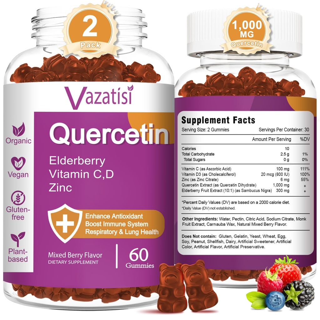 Quercetinのグミー、ビタミンC亜鉛、Bromelain、ElderberryおよびビタミンD、免疫サポート大人子供、女性男性120のグミーのChewable