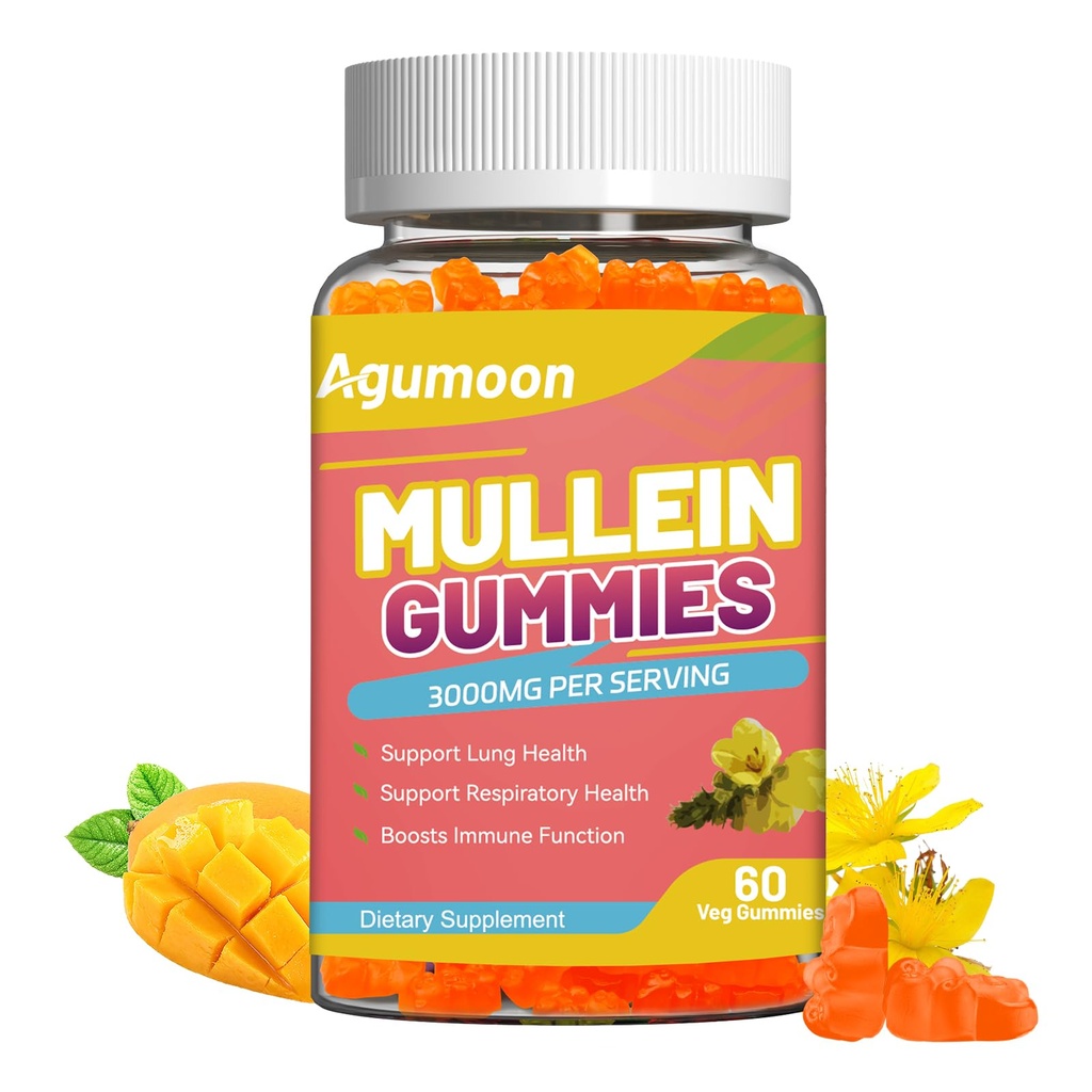 3000MG Mulleinのグミー、Quercetinの余分強さのMulleinの葉のエキス、Lung Detox及び免疫サポート、マンゴの味、60の計算のためのBromelain