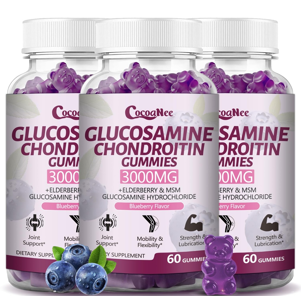 3は3000MG Glucosamineのコンドロイチンのグミ、MSM及びエルダーベリー、柔軟性、大人のための酸化防止免疫サポート ガミー、人及び女性180Ctsが付いている余分強さの接合箇所サポート補足を詰めます