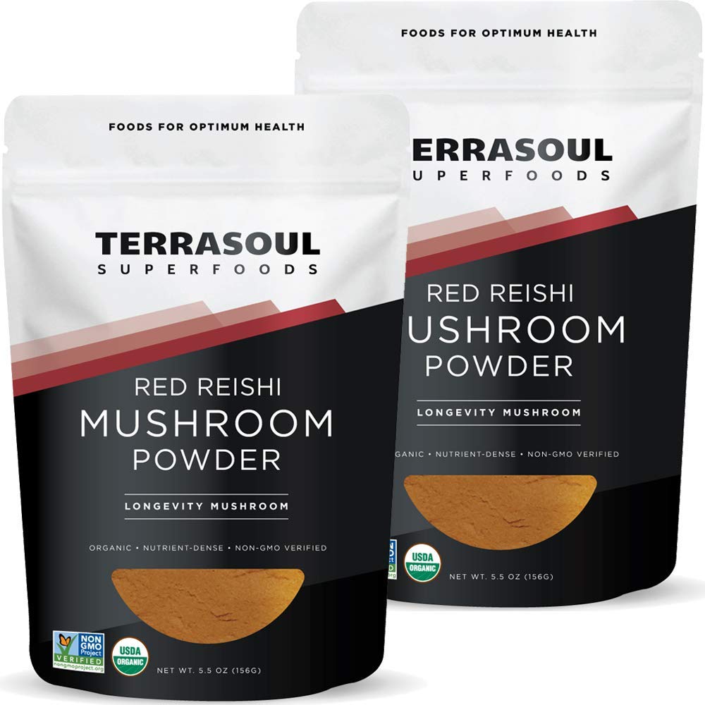 Terrasoul Superfoods オーガニックリシマッシュルームパウダー(4:1エキス)、11オズ(2パック) - 免疫ブースト | コーヒーエンハンサー | 深夜