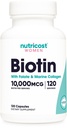 女性のためのNutricostビオチン 10,000mcg 120のカプセル- Folate及びコラーゲンと、グルテンフリー及び非GMO
