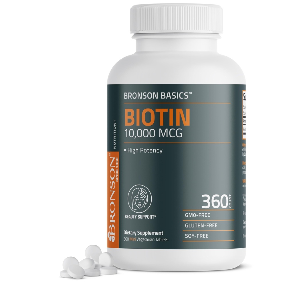 ブロンソン ビオチン10,000mcgは、健康な毛、皮および釘、ベジタリアン、非GMO、360のタブレットを支えます