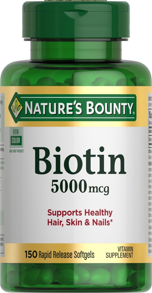 Nature's Bounty Biotin、細胞エネルギーと健康な髪、皮膚、爪、5000 mcg、150 Softgels のための代謝をサポート