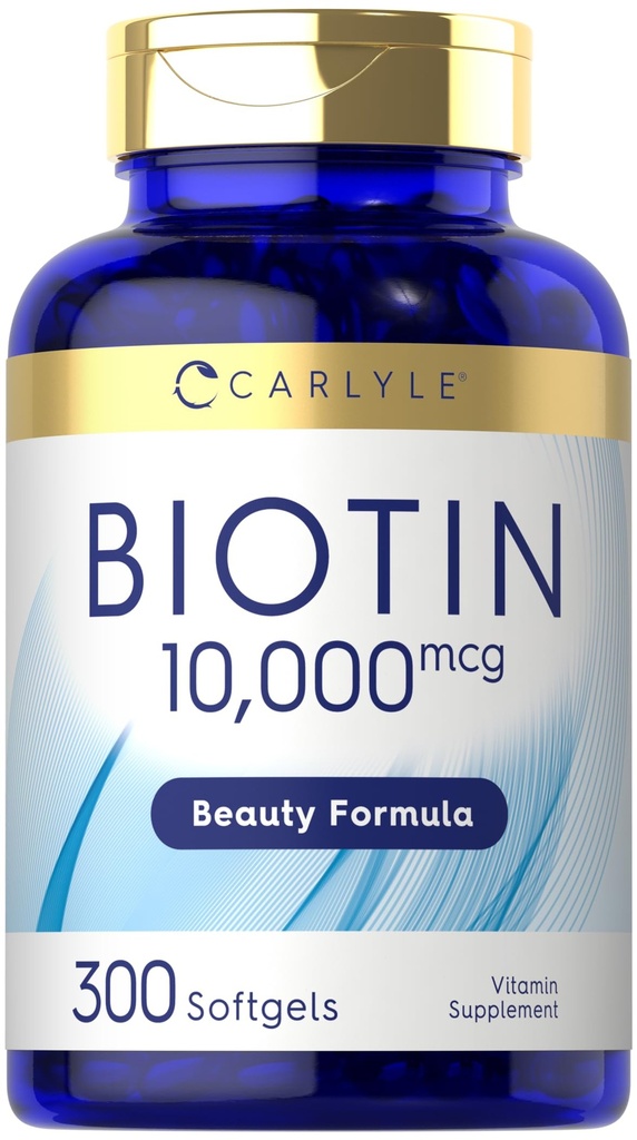 Carlyle Biotin 10000mcg | 300 Softgels | 毛、皮および釘のための最高の強さ | 非GMOのグルテンフリーの補足