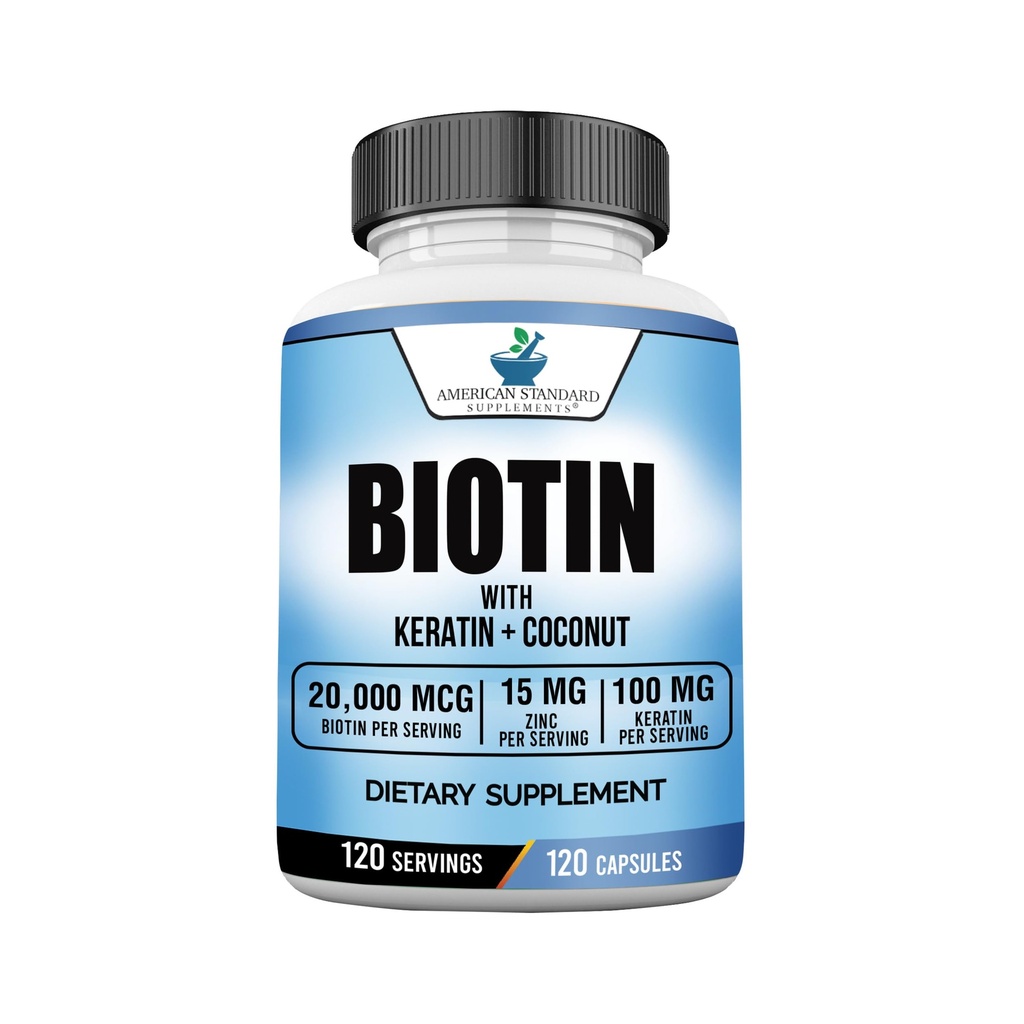 アメリカの標準はKeratin、ココナッツ粉および亜鉛、女性のためのBiotinの補足、120の野菜カプセル、120日の供給とBiotinの20,000mcgを補います