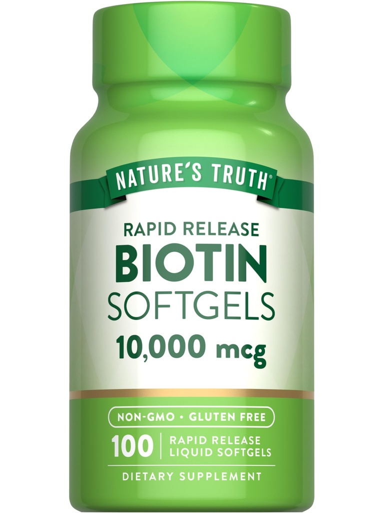 Nature's Truth Biotin 10,000mcg | クイックリリース ソフトゲル | 100 カウント | 非GMO&グルテンフリーサプリメント