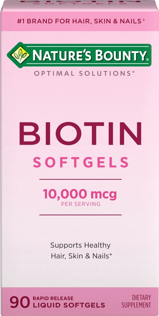 Nature's Bounty Biotin 10000mcgの補足、健康な毛、皮および釘、Biotin、90の急速な解放の液体のSoftgelsが付いている最適解決の毛のビタミンを支えて下さい