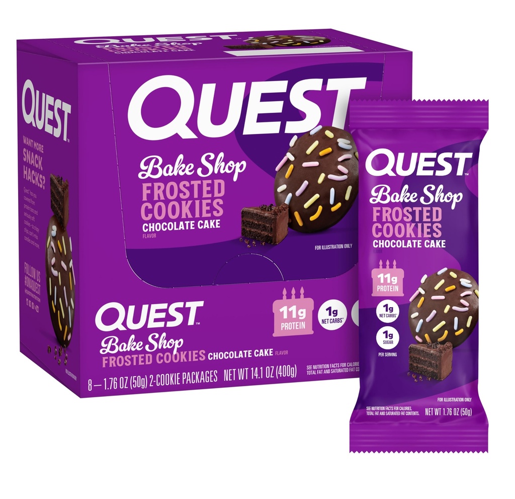 Quest Nutrition Frosted Cookie Twin Pack, チョコレートケーキ, 1g Sugar, 11g Protein, 1g Net Carbs, Gluten Free, 16 クッキー