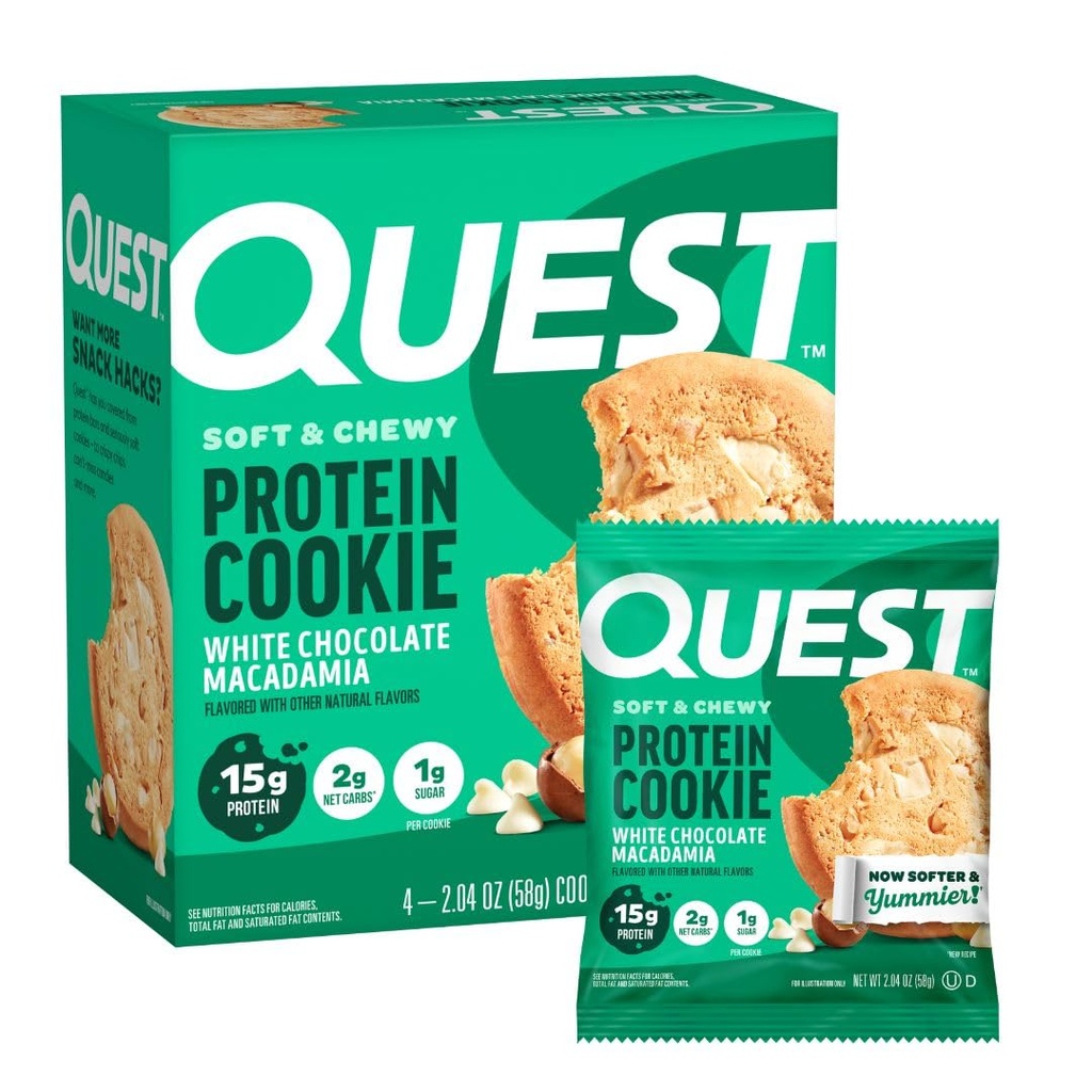 Quest Nutrition White Chocolate Macadamia Protein Cookie, 15g Protein, 1g Sugar, 2g Net Carbs, Ketofriendly, High Protein, Low Carb, 4 カウント