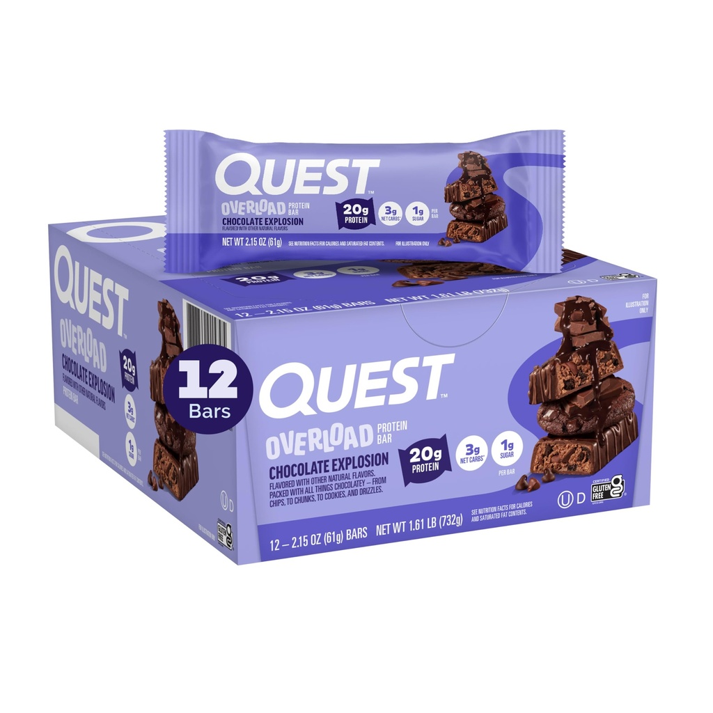 Questの栄養物の積み過ぎ蛋白質棒、チョコレート防爆、20g蛋白質、1g砂糖、3g純炭水化物、グルテンフリー、12の計算