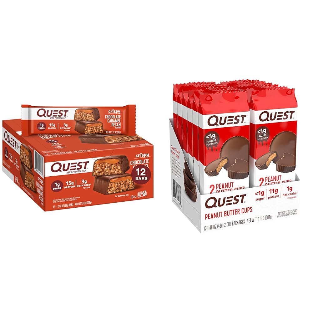 Quest Nutrition Crispy Chocolate Caramel Pecan Hero Protein Bar, 15g Protein, 1g Sugar & High Protein Low Carb, Gluten Free, Keto Friendly, Peanut Butter Cup, 12 カウント