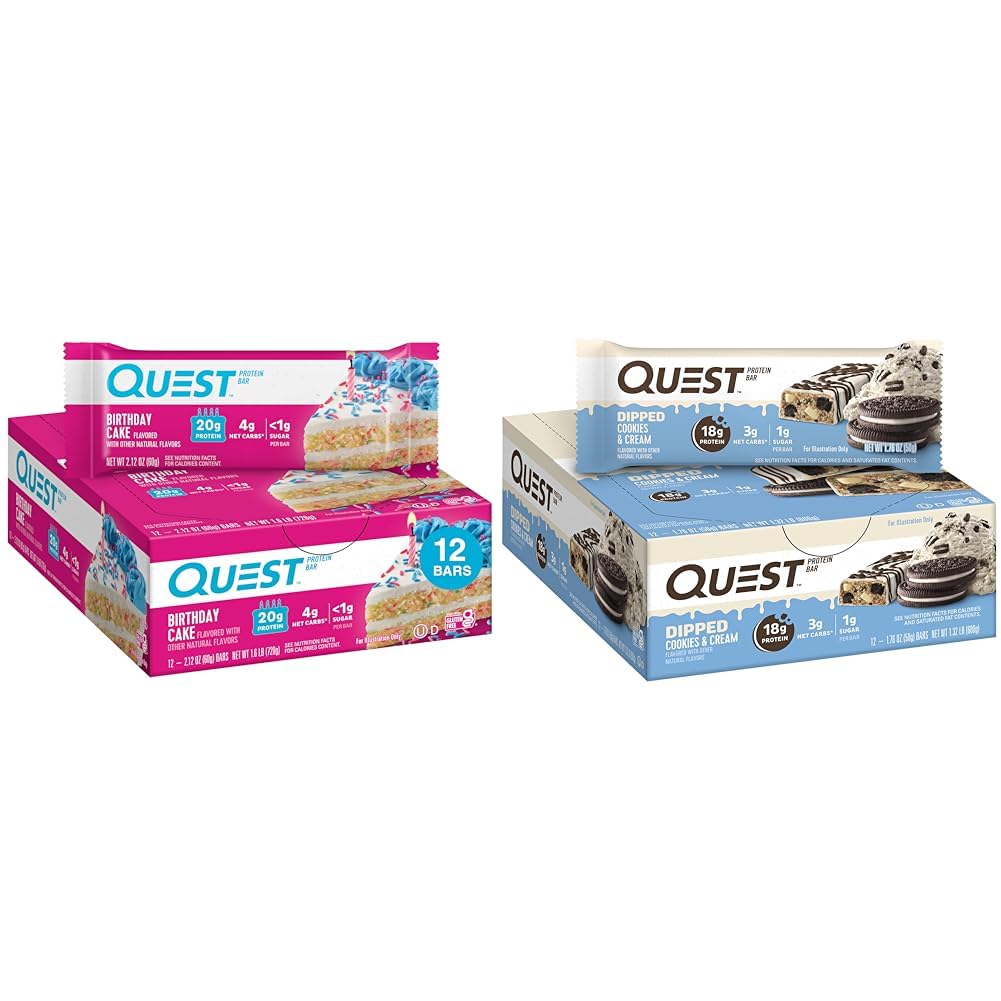 Questの誕生日ケーキ及びクッキー及びクリームは蛋白質棒、高い蛋白質、グルテンフリー、Ketoの友好的、12の計算を浸しました