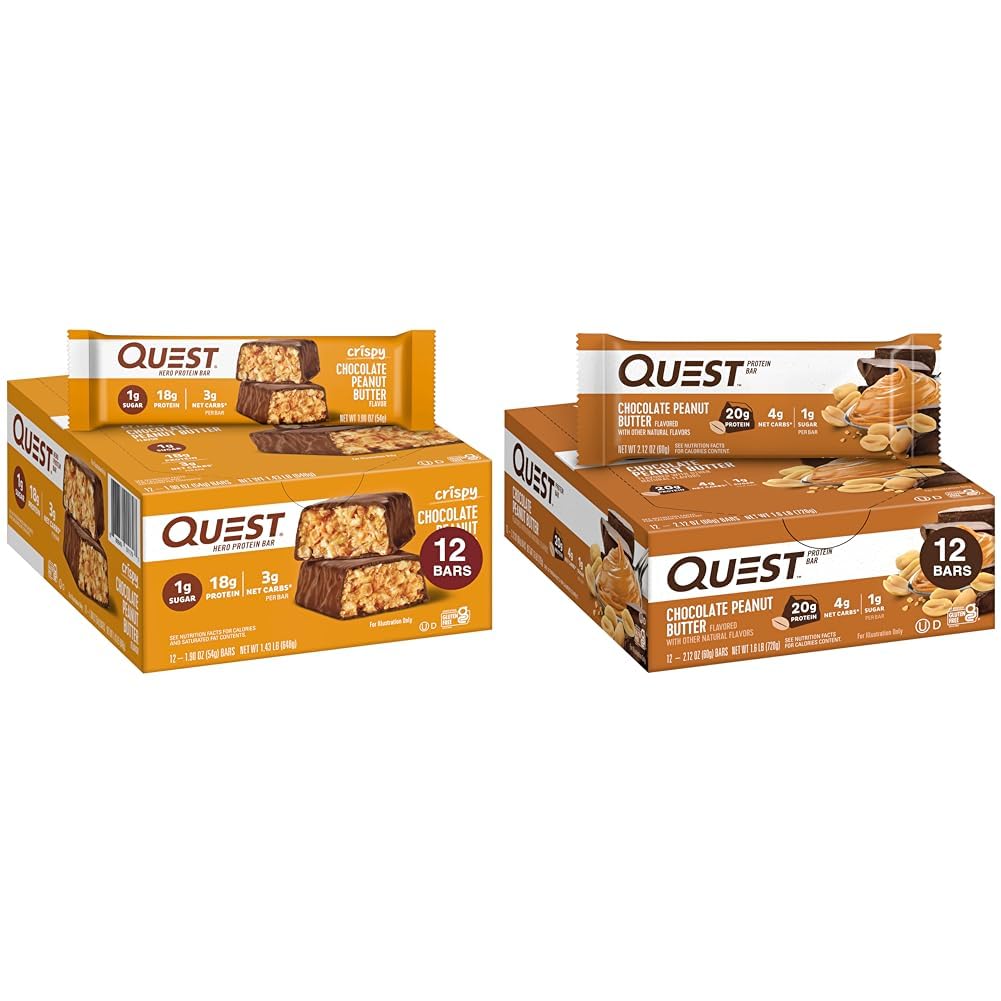 Quest Nutrition Crispy Chocolate Peanut Butter Hero Protein Bar, 18g Protein & Chocolate Peanut Butter Bar, High Protein, Low Carb, Gluten Free, Keto フレンドリー, 12 カウント