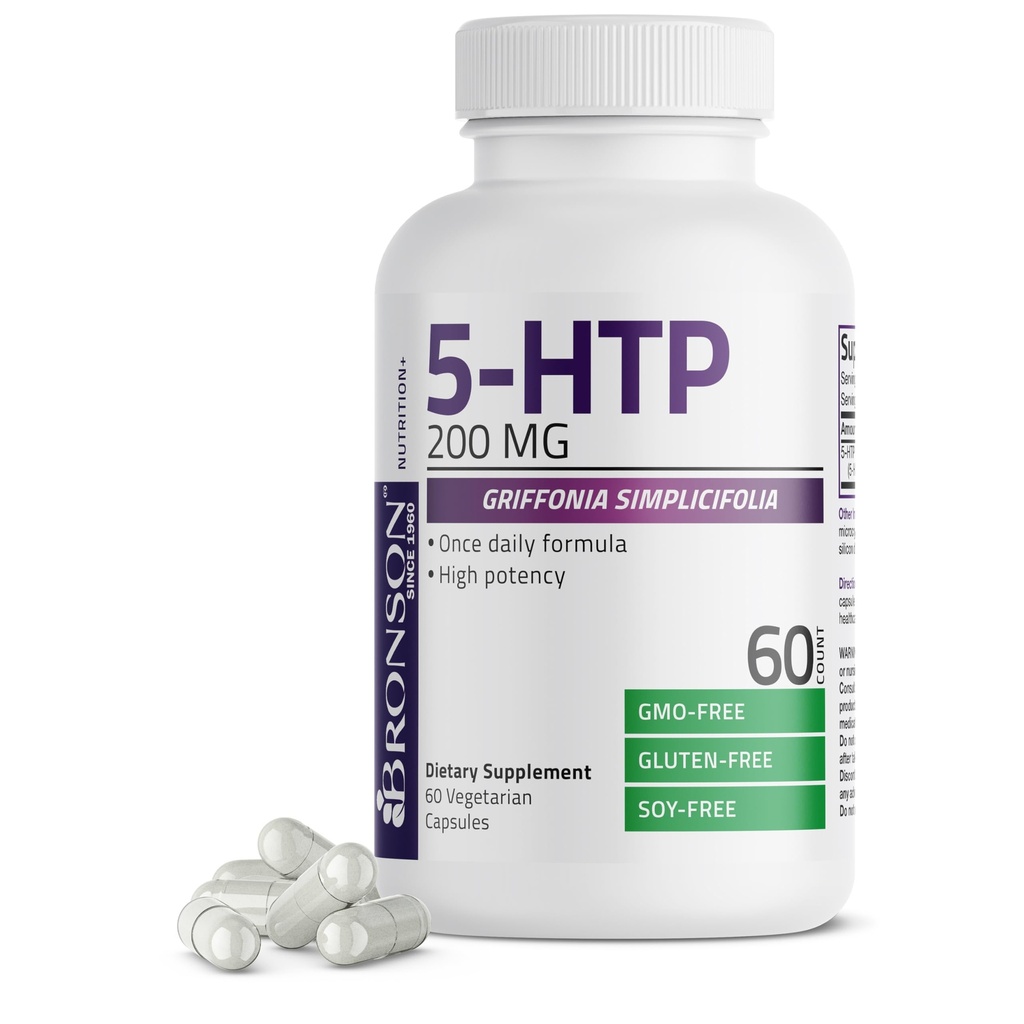 ブロンソン 5-HTP 200mg (5-ヒドロキシトリプトファン) グリフィニア シンプリシフォリア 非GMO、60 のベジタリアン カプセル