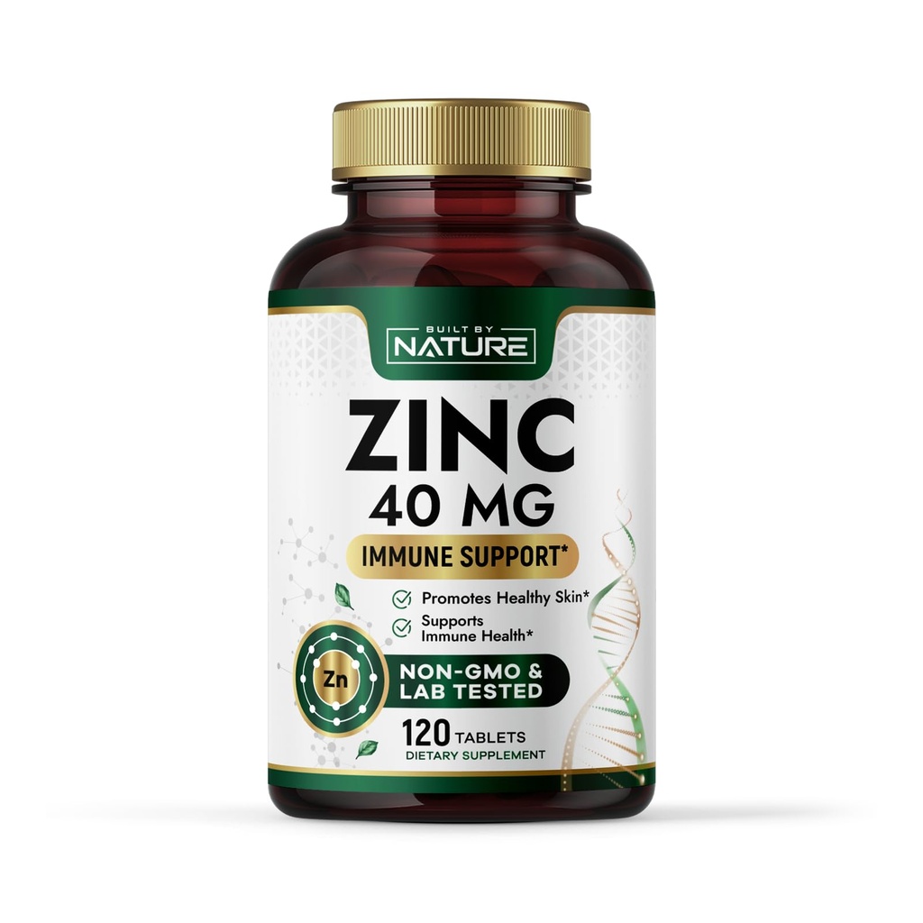自然亜鉛によって造られる 40 mg – 高周波免疫サポート & 抗酸化サプリメント – 皮膚の健康を促進します。 & 傷治癒 – 亜鉛グルコネート – 非GMO, グルテンフリー – 120 錠