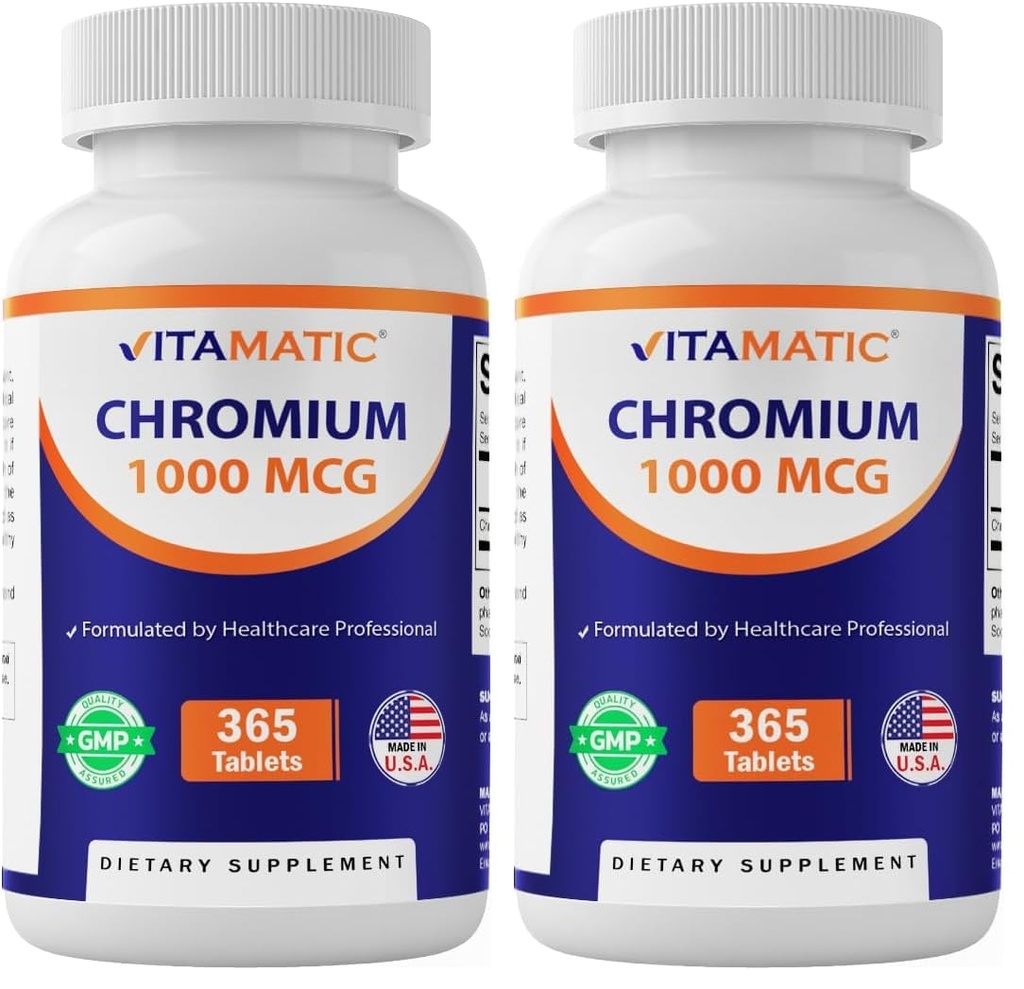 Vitamatic Chromium 1000 mcg | 365錠 | 高効力クロムピコリネート | 非GMO、グルテンフリー(2個入り)