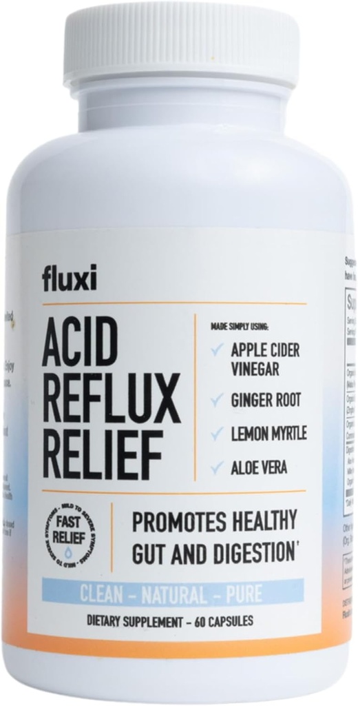 Fluxi の酸の還流の救助のカプセル - Apple のサイダーのヴィンガーのジンジャーの根及びレモンのマートルと - サポート ガス、浮気および消化 - 60 の計算