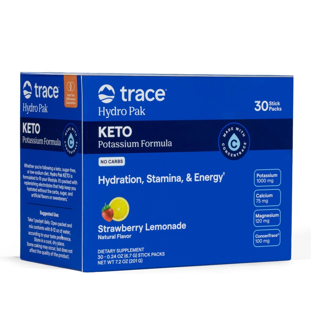 Trace Minerals Hydro Pak Keto - 電解液補充ドリンクミックス - 1000mg Potassium Plus 70サポートエネルギー、スタミナ、および水和 - イチゴLemonade味 - 30サービング
