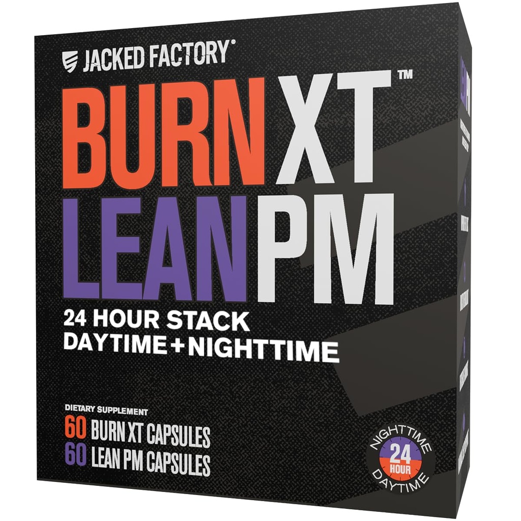 Jacked Factory Burn-XT + Lean-PM Kit - 24時間ボディコンポジションと代謝サポートスタック - デイ&ナイトフォーミュラ - 60カウント、2パック