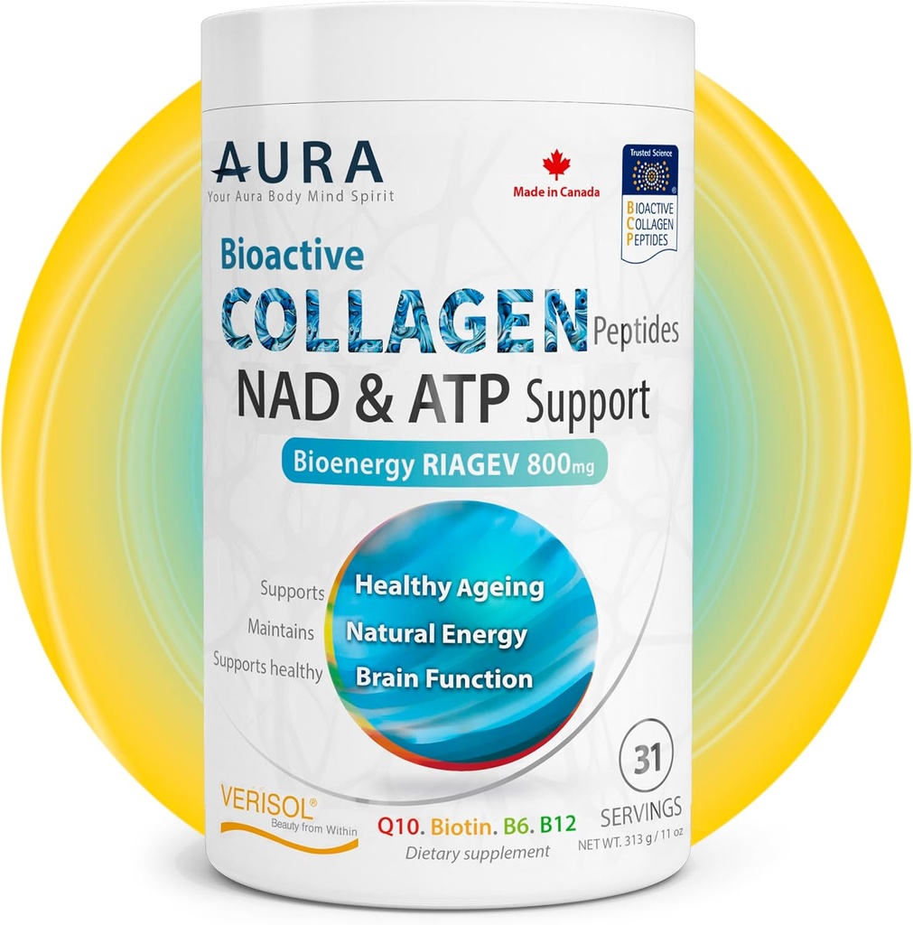 AURA VERISOL® 特許取得済みのNAD+&ATPブースター、アドバンストセルラーレジュベネーションシステム、ヘルシーエイジング&DNAリペア、カナダ製、31サービング。