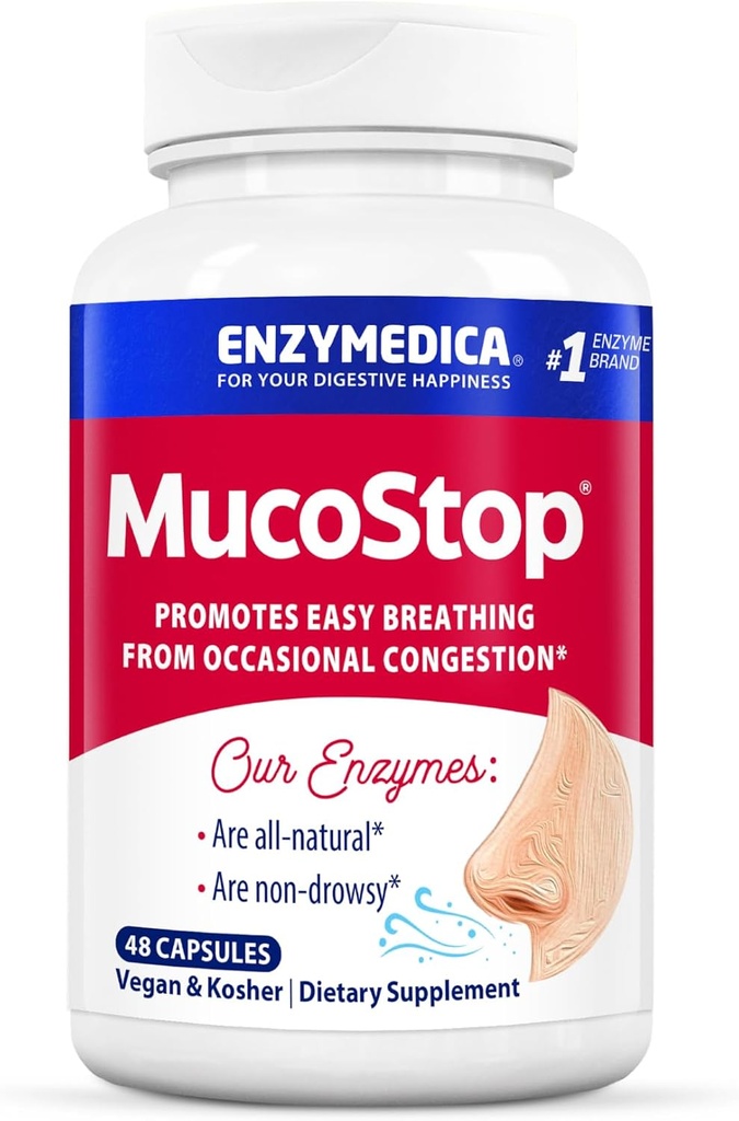 Enzymedica、MucoStop、自然な酵素の補足は、季節的か機会の混雑、容易な呼吸、48の計算を取り除きます