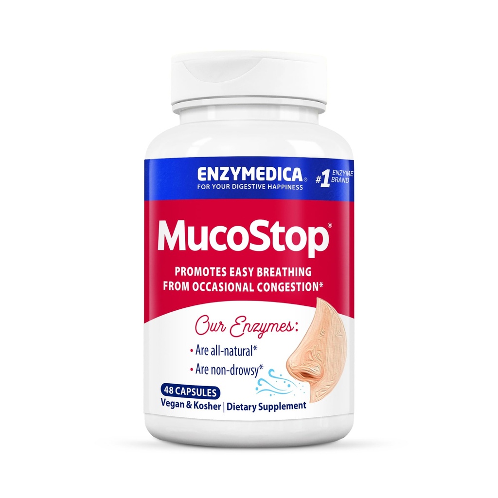 Enzymedica、MucoStop、自然な酵素の補足は、季節的か機会の混雑、容易な呼吸、48の計算を取り除きます