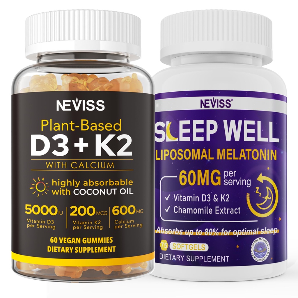 NEVISSのビタミンD3K2 5000IUのグミー+大人の束のためのMelatonin 60mg