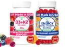 ルナカイUSAは、カルシウムとエネルギーB12グミーバンドルでD3 + K2を作りました - ビーガン、非GMO - 60グミーそれぞれ