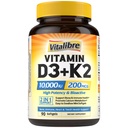 VitalibreのビタミンD3 K2の補足、10000のIU D3/200のmcg K2 MK7のカルシウム吸収、骨、中心、免疫及び気分が良いサポート、高められた吸収、大豆無し、Swallowへの容易な90 Softgels
