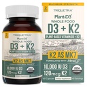 オーガニックプラントD3 + K2 | 10000 IU D3 + 120 mcg K2は、MenaQ7®からオールトランスMK7として - 100%の全食品、生&ビーガン | プレバイオティック&スーパーフードコンプレックスで消化を強化 - 有機藻(60カウント)